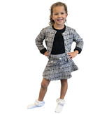 FBZ Stretch Tweed Plaid Ruffle Skirt