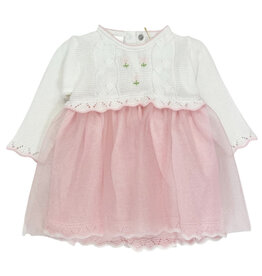 Dolce G White Pink Flower Appl.  Knit Dress