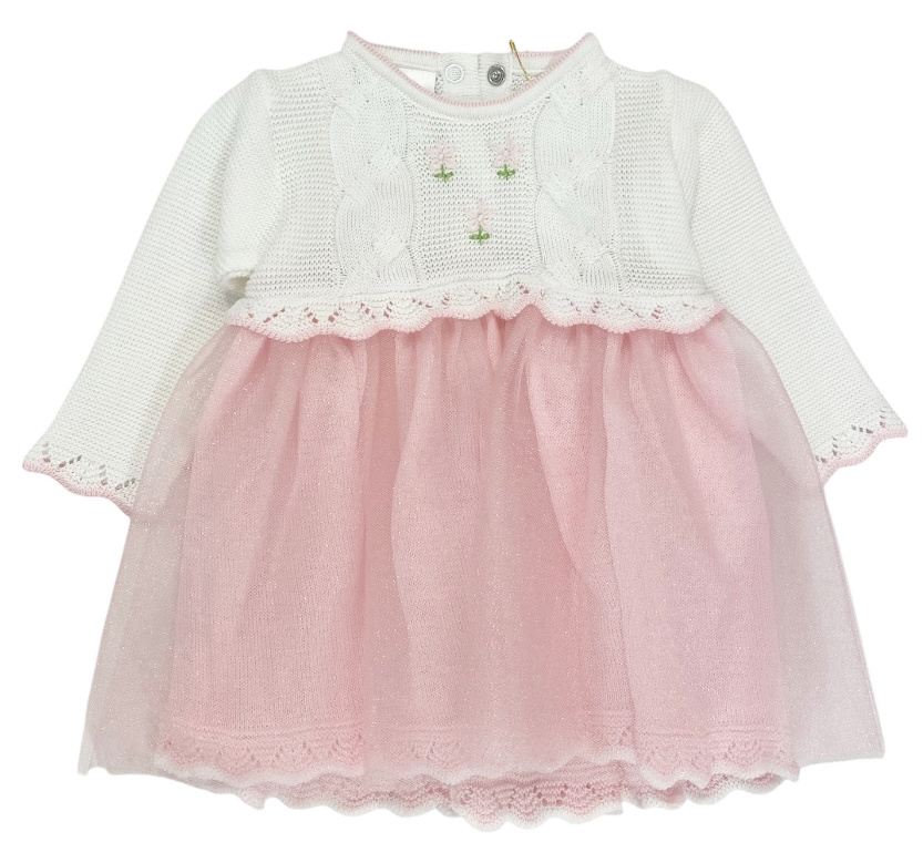 Dolce G White Pink Flower Appl.  Knit Dress