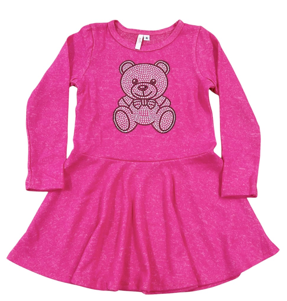 Sofi Hot Pink Hacci Rhinestone Bear Dress