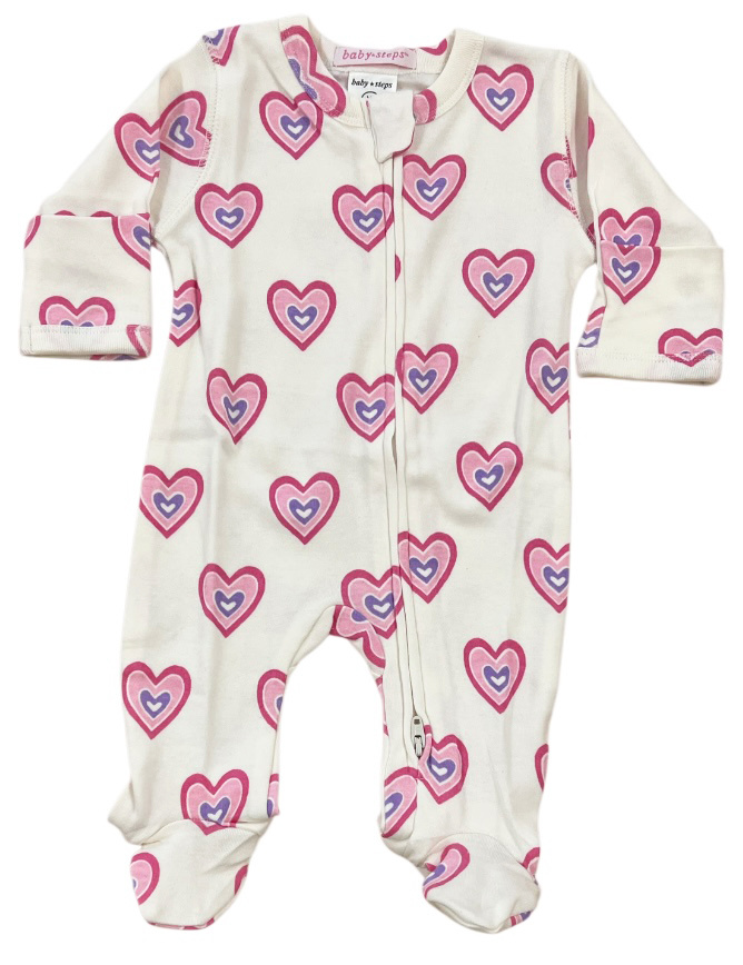 Baby Steps Cream Triple Hearts Footie