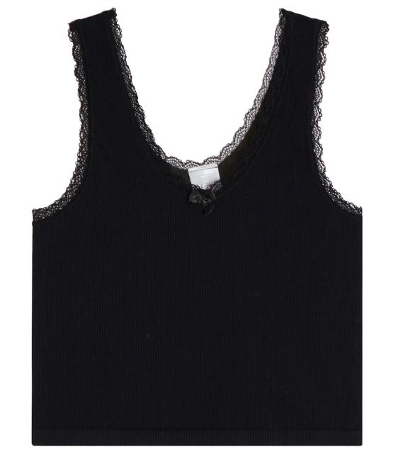 Malibu Sugar Ribbed Seamless Lace Trim Top