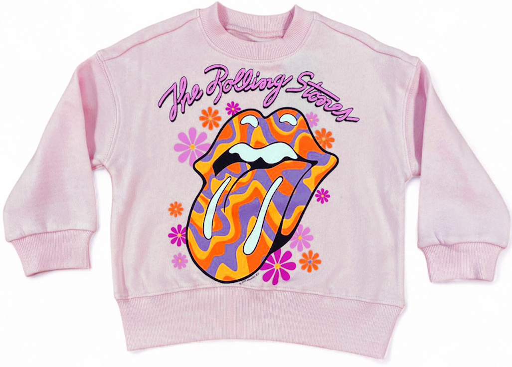 Chaser Pink Rolling Stones Retro Floral Tongue Sweatshirt