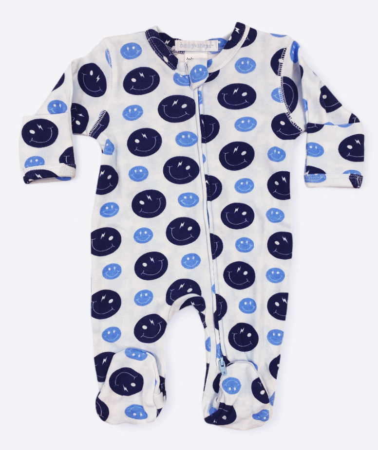 Baby Steps Multi Blue Smiley Footie