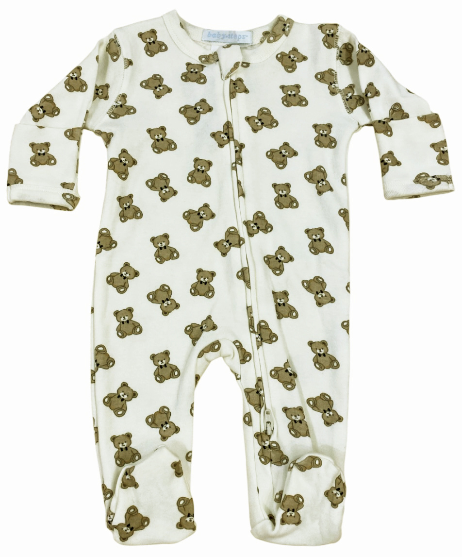 Baby Steps Cream Bowtie Bear Footie