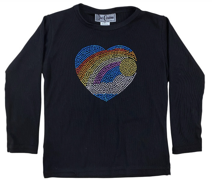 Dori Bling Rainbow Heart LS Ribbed Top