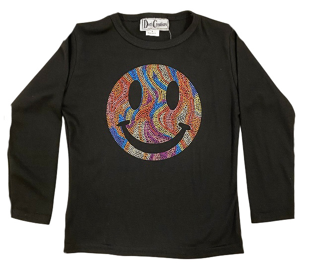 Dori Bling Multi Smiley LS Ribbed Top