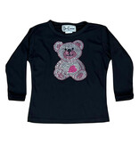 Dori Rhinestone Bear Black LS Ribbed Top
