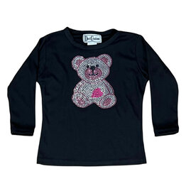 Dori Rhinestone Bear Black LS Ribbed Top