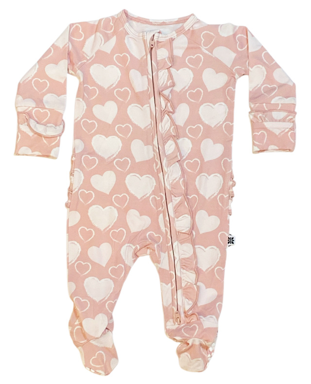 Sweet Pink Hearts Ruffle Footie