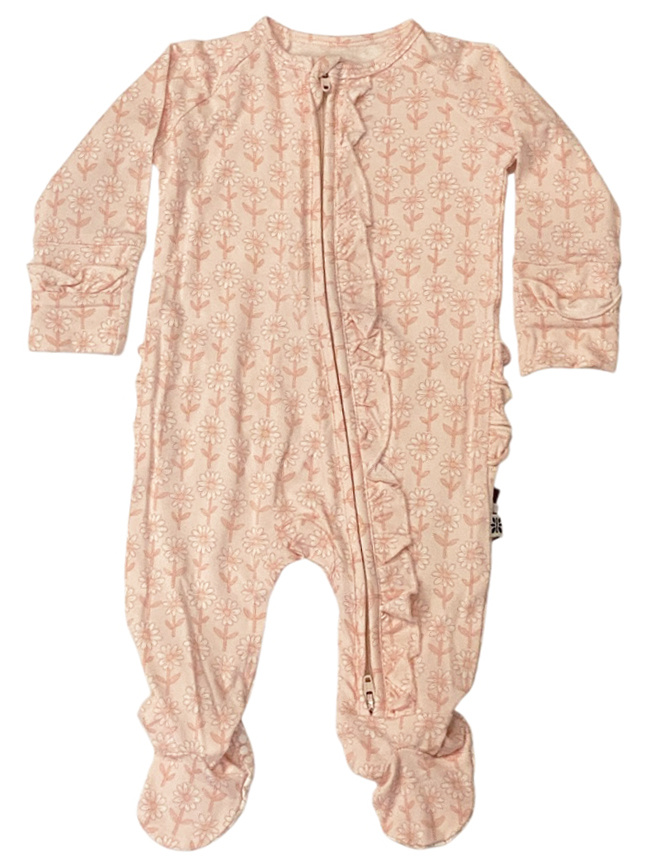 Sweet Pink Daisies Ruffle Footie