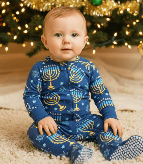 Bamboo Menorah Hanukkah Zip Footie