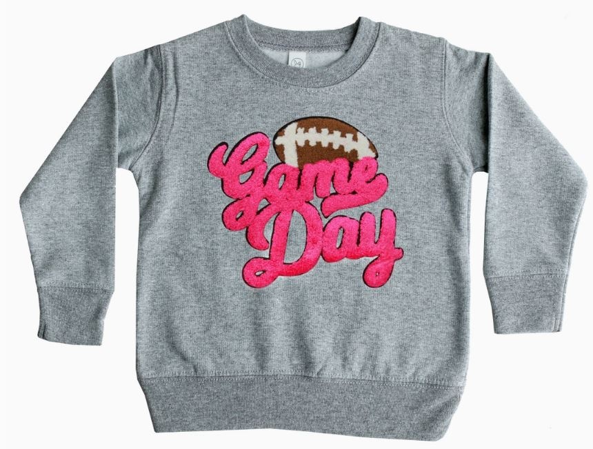 Pink Game Day Chenille Patch Sweat Shirt