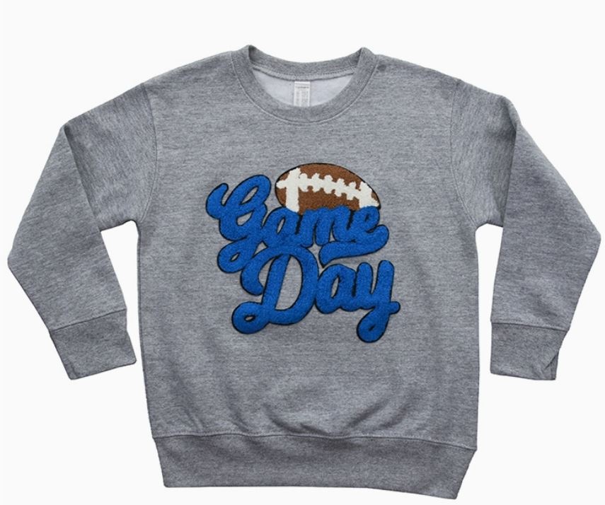 Blue Game Day Chenille Patch Sweat Shirt