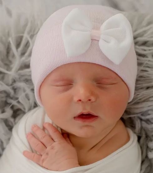 Ily Bean Pink/White Mini Bow Newborn Hat
