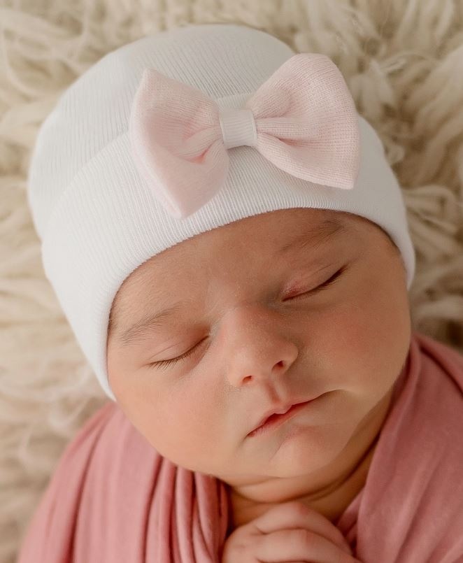 Ily Bean White/Pink Mini Bow Newborn Hat
