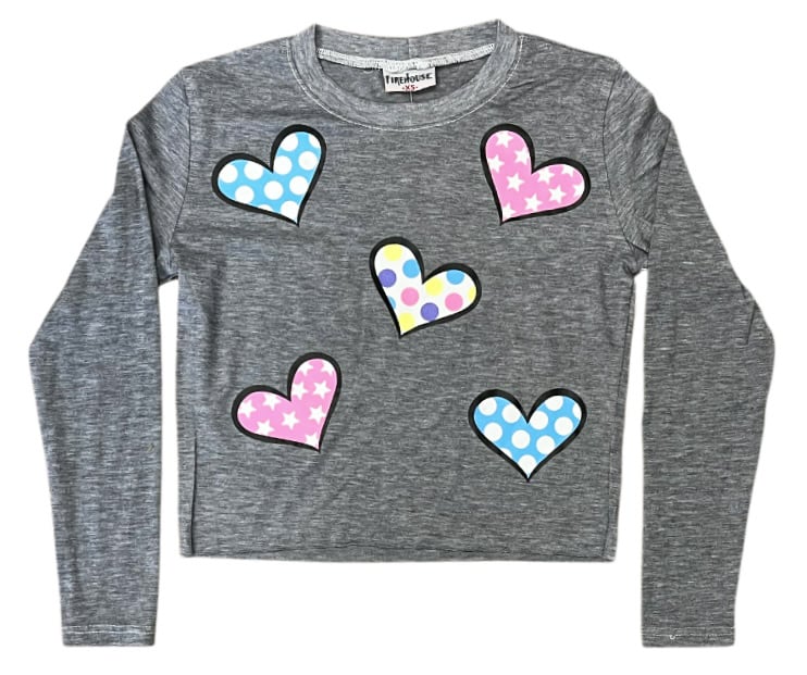 Firehouse Heather Grey Multi Heart Toss LS Tee