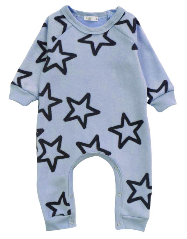 Cozii Sky Blue Stars Soft Fleece Romper