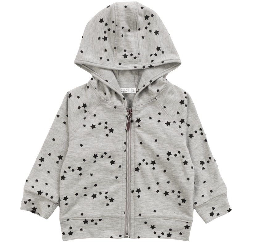Cozii Grey Mini Stars Zip Hoodie