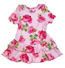Social Butterfly Pink Roses Infant SS Ruffle Dress