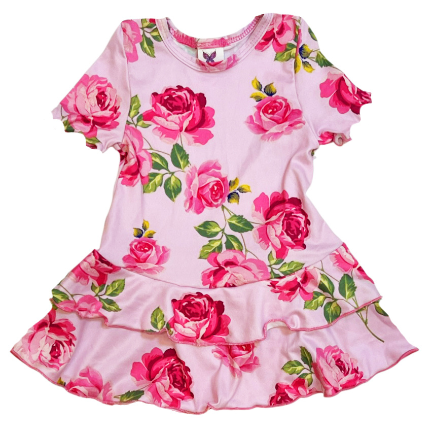 Social Butterfly Pink Roses Infant SS Ruffle Dress