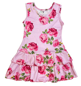 Social Butterfly Pink Roses Ruffle Tank Dress