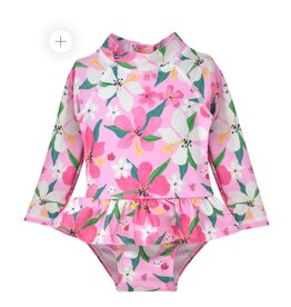 Flap Happy Hibiscus Ruffle LS Inf Rash Guard Swim