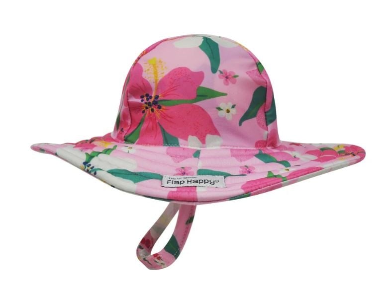 Flap Happy Pink Hibiscus Swim Hat