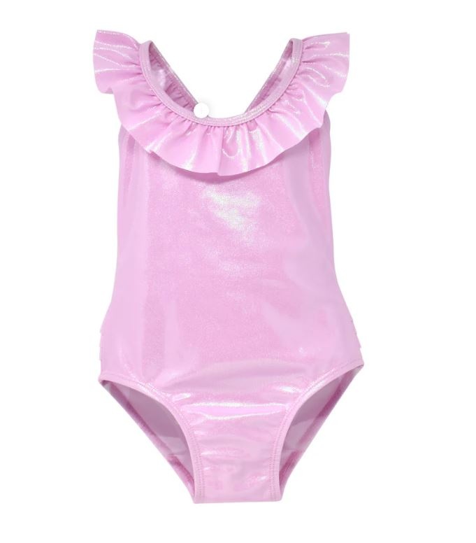 Flap Happy Pink Sparkle Ruffle Back Inf Swimsuit