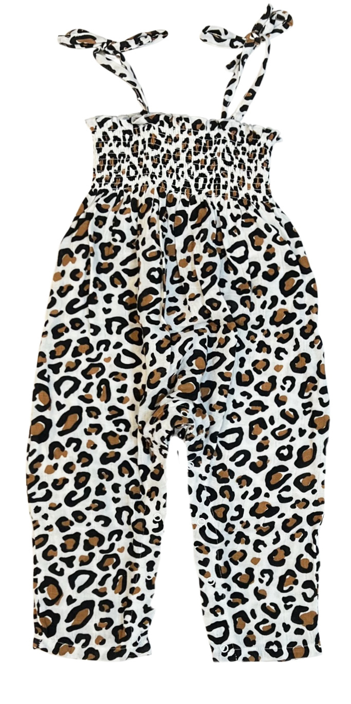 SP Love Leopard Muslin Smocked Jumpsuit