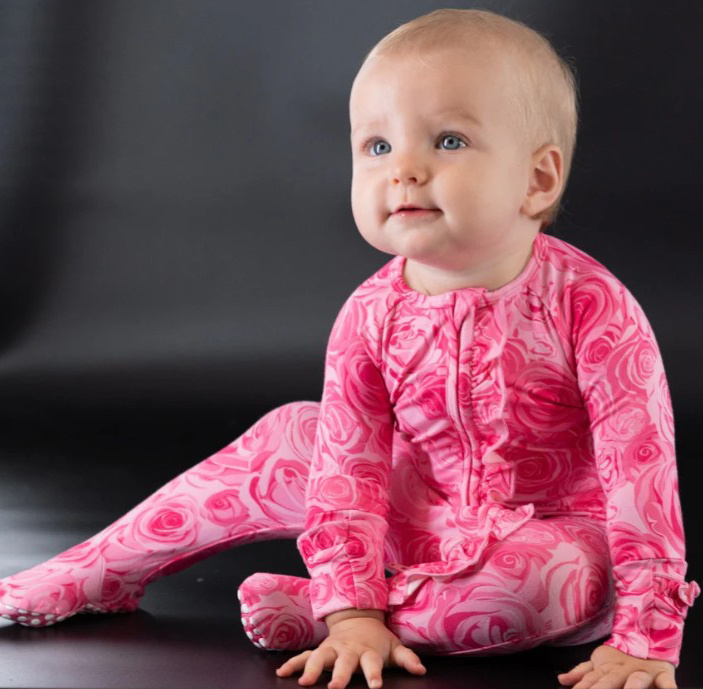 Pink Roses Ruffle Footie
