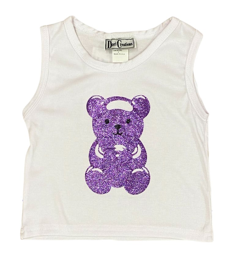 Dori Purple Glitter Bear Tank Top
