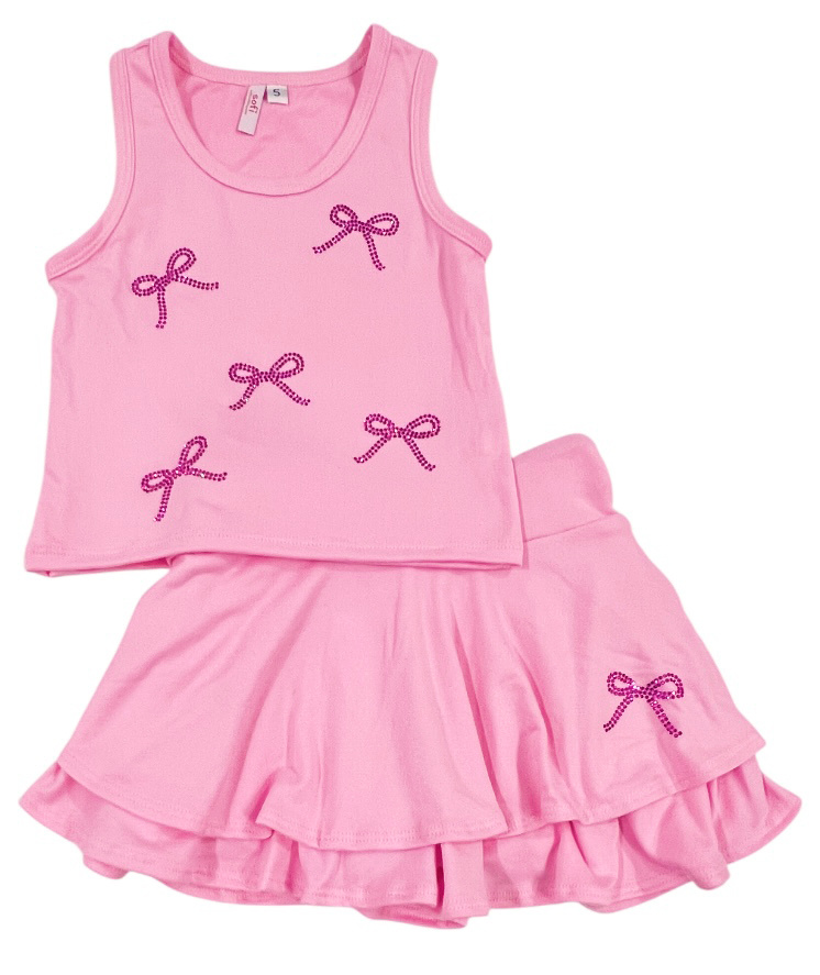 Sofi Pink Rhinestone Bow Skort Set
