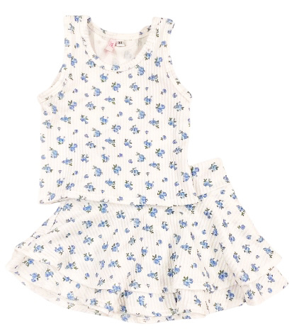 Sofi Ivory Blue Roses Skort Set