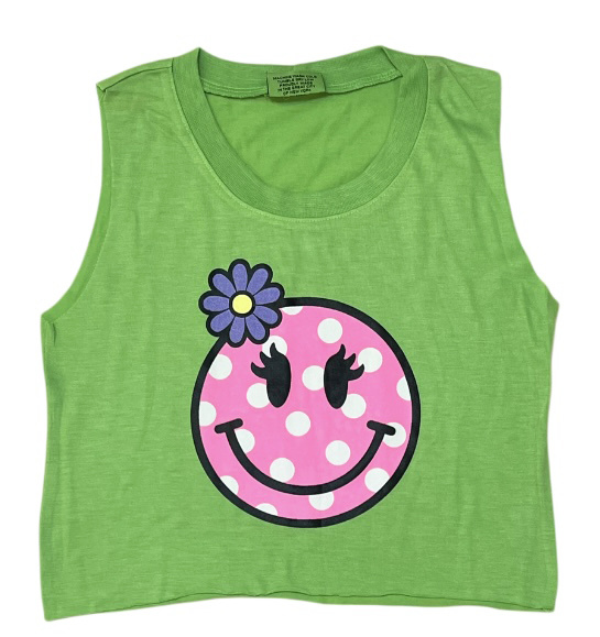 Firehouse Lime Polka Dot Smiley Tank Top