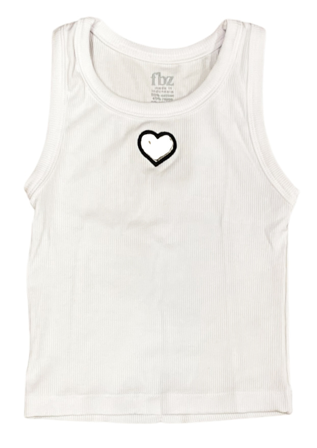 FBZ Cut Out Heart Wht Tank Top