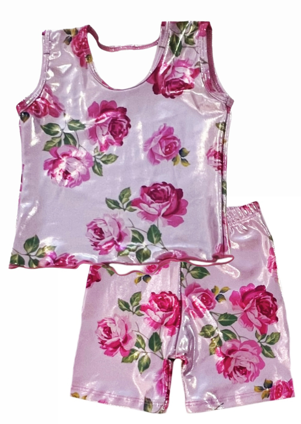 Social Butterfly Pink Roses Lame Inf Bike Short Set