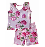 Social Butterfly Pink Roses Lame Short Set