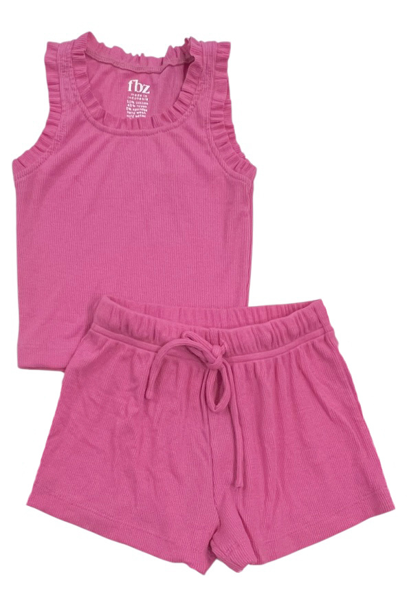 FBZ Pink Ribbed Ruffled Short Set