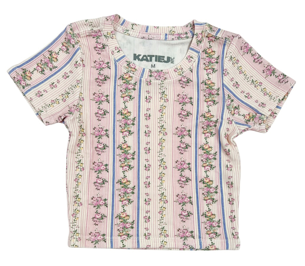 KatieJ NYC Shabby Floral Stripe Ribbed Tee