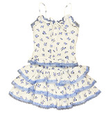 FBZ White/Blue Rose Gauze Skirt Set
