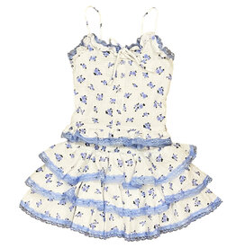 FBZ White/Blue Rose Gauze Skirt Set