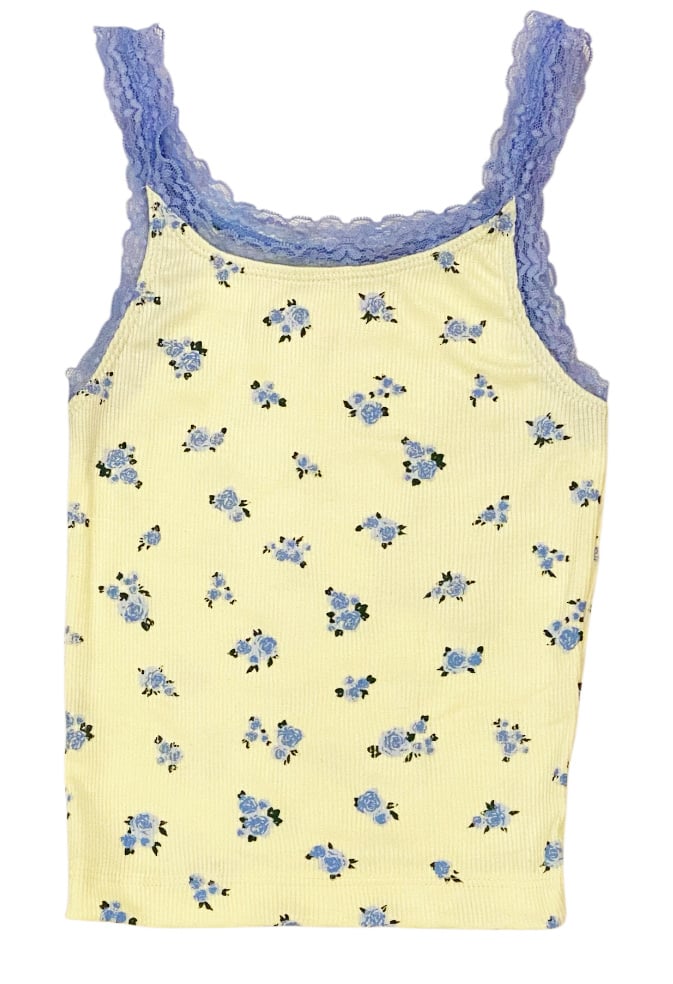 FBZ Yellow/Blue Lace Trim Tank Top