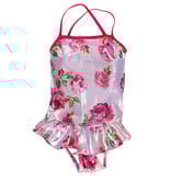 Cruz Pink Roses Lame Ruffle Tod. Swimsuit