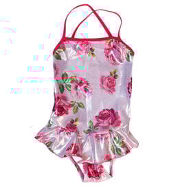 Cruz Pink Roses Lame Ruffle Tod. Swimsuit