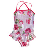 Cruz Pink Roses Lame Ruffle Inf. Swimsuit