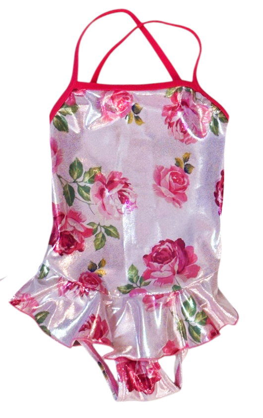 Cruz Pink Roses Lame Ruffle Inf. Swimsuit