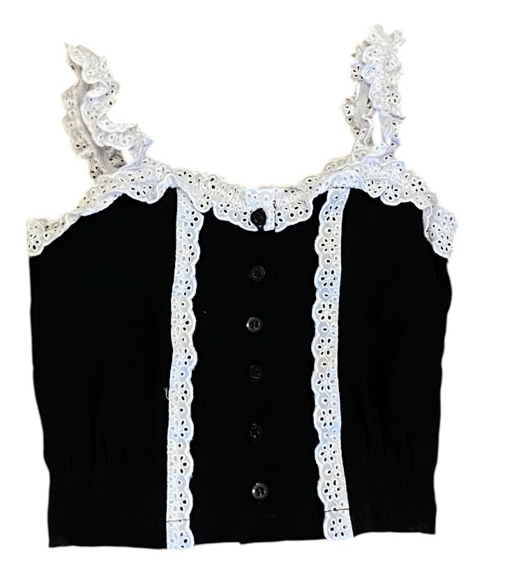 FBZ Black/White Lace Trim Top