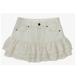 KatieJ NYC White Denim Ruffle Malaga Skirt