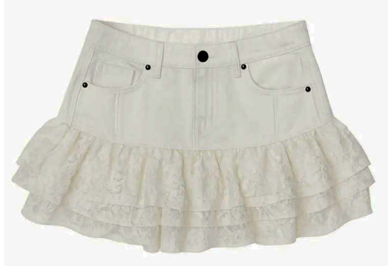 KatieJ NYC White Denim Ruffle Malaga Skirt